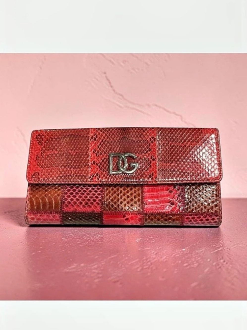 Vintage Dolce & Gabbana snake embossed Leather Patchwork Wallet in Red hues